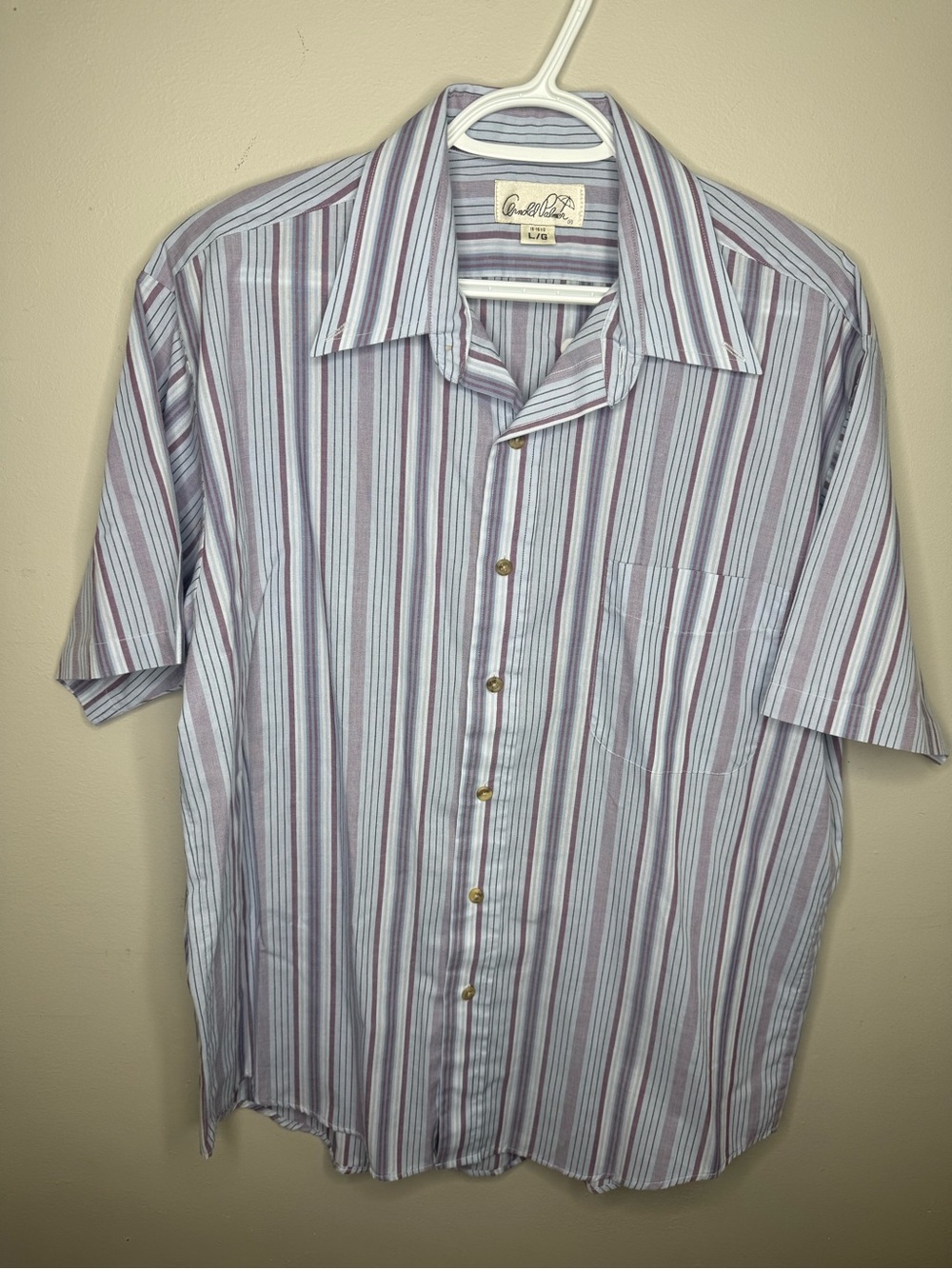 Arnold Palmer Short Sleeve Striped Button Down Shirt Light Blue & Lavender Large